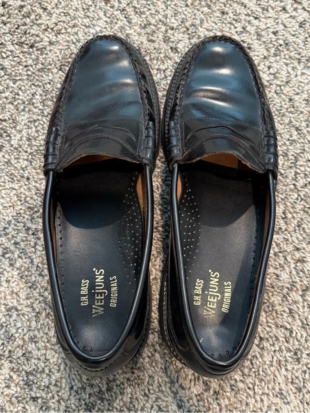 🔥 Larson Lug G.H. Bass Weejuns Black Leather Penny Loafers 10.5 Men’s